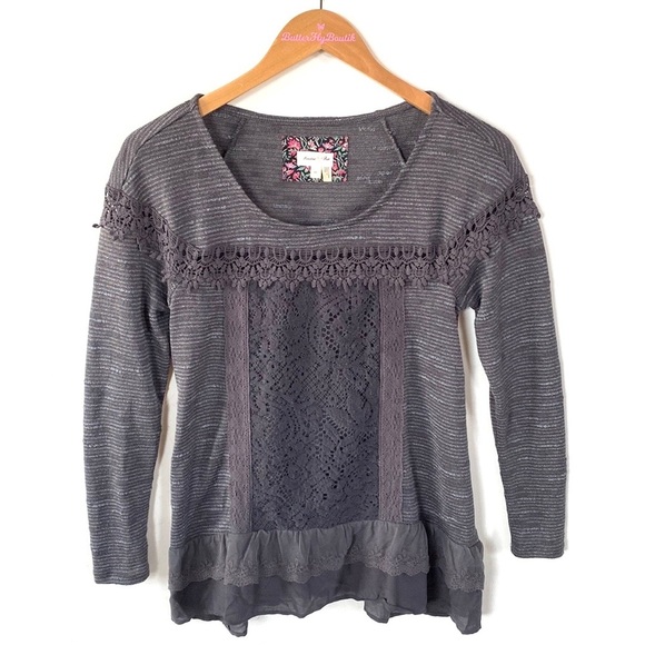 Gray Anthro Meadow Rue Greylace Popover Blouse, Size SP - Picture 2 of 10